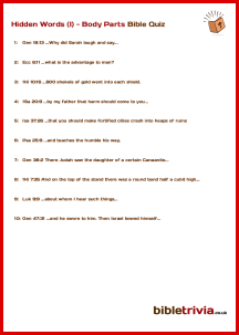 Hidden Words (I) - Body Parts - Bible Trivia Quiz
