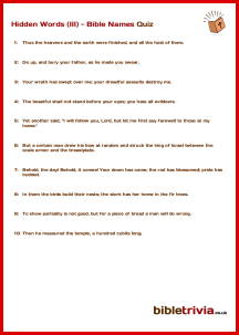 Hidden Words (III) - Bible Names - Bible Trivia Quiz