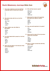 Paul's Missionary Journeys - Bible Trivia Quiz